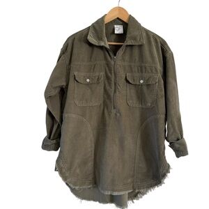 Olive Green Corduroy Pullover Shirt Jacket